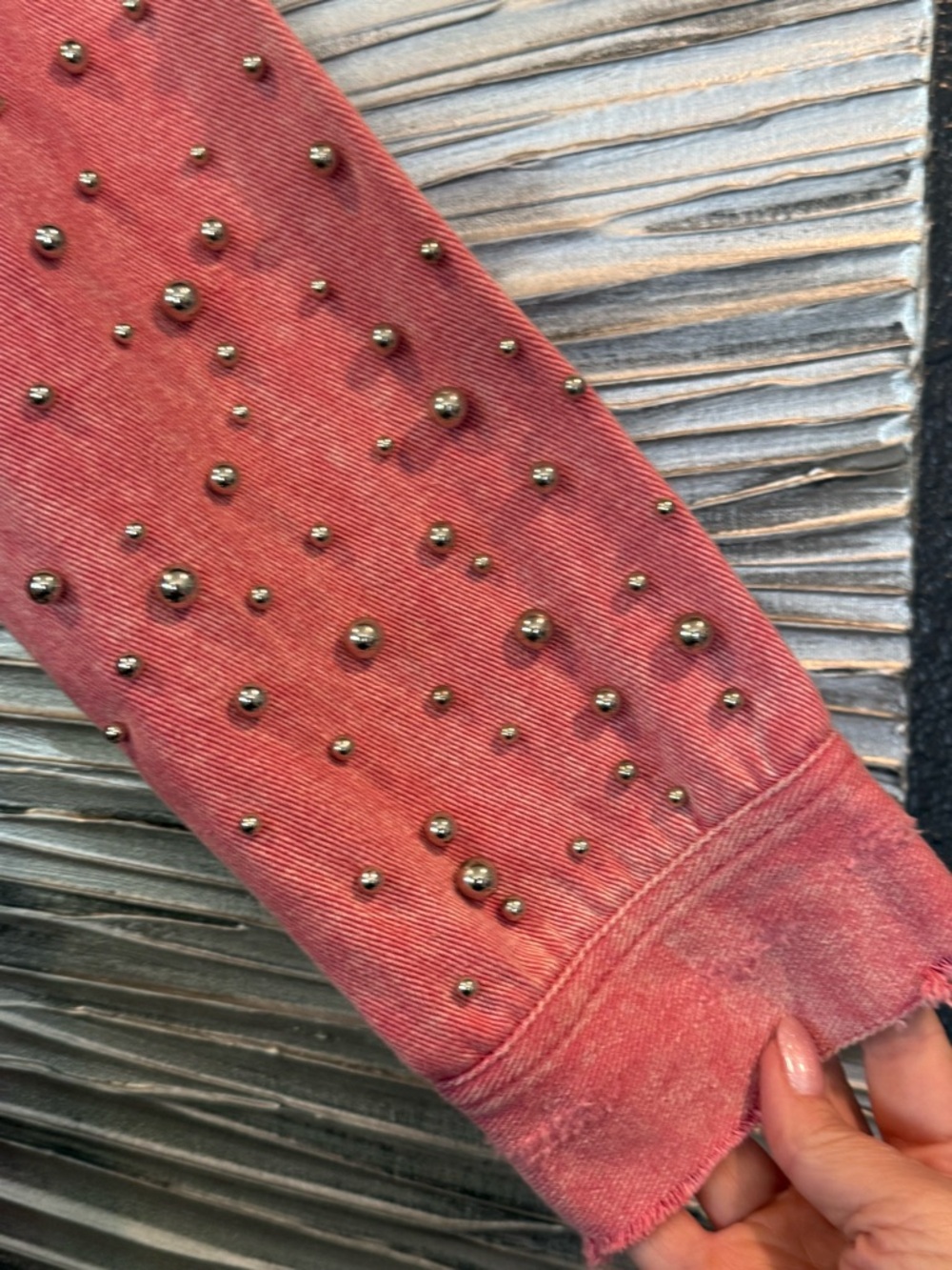 Blue B Women's Distressed Studded Rose Jean Jacket - Picture 6 of 7